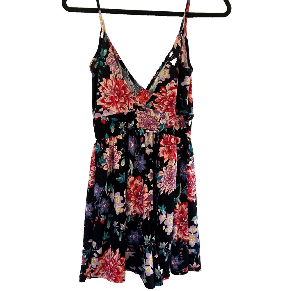 Bershka Floral Mini Romper Black Multicolor Women's M - Picture 4 of 5